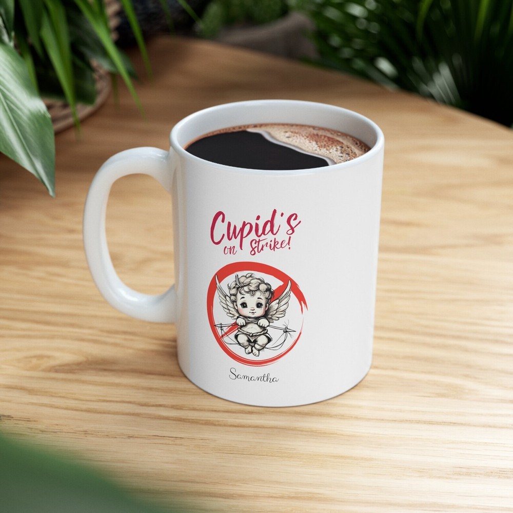 Funny Singles Valentine Mug with Custom Name - Cupid Vibes