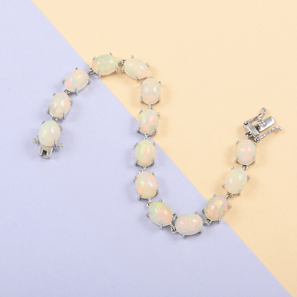 12.2 Ct Oval Cut Yellow Opal Women Tennis Bracelet in 925 Sterling silver