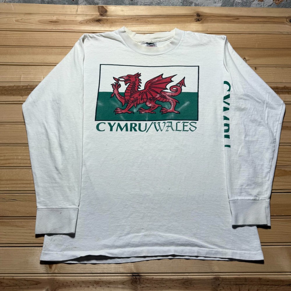 Vintage 90s Cymru Wales United Kingdom Dragon Long Sleeve Shirt USA Made - Large