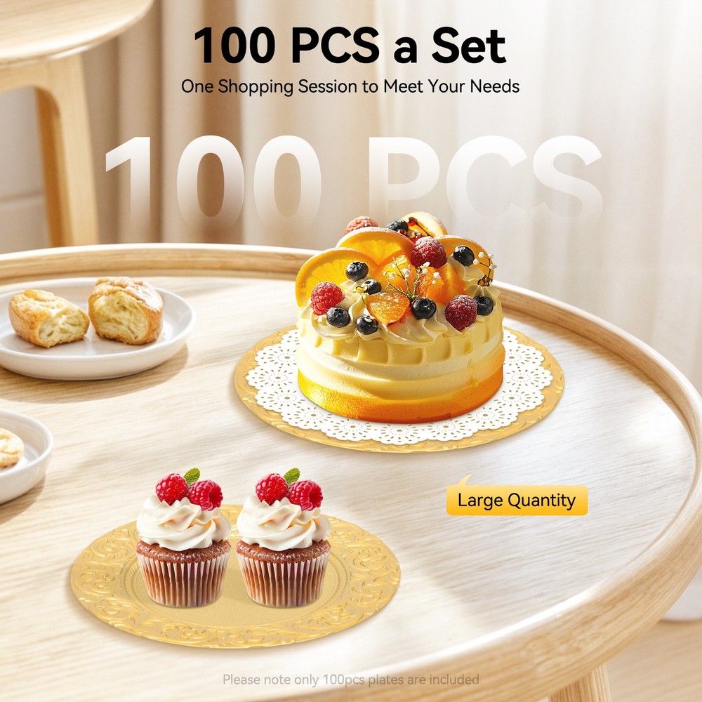 100 Count Gold Round Charger Plates Set for Parties, Weddings & Events