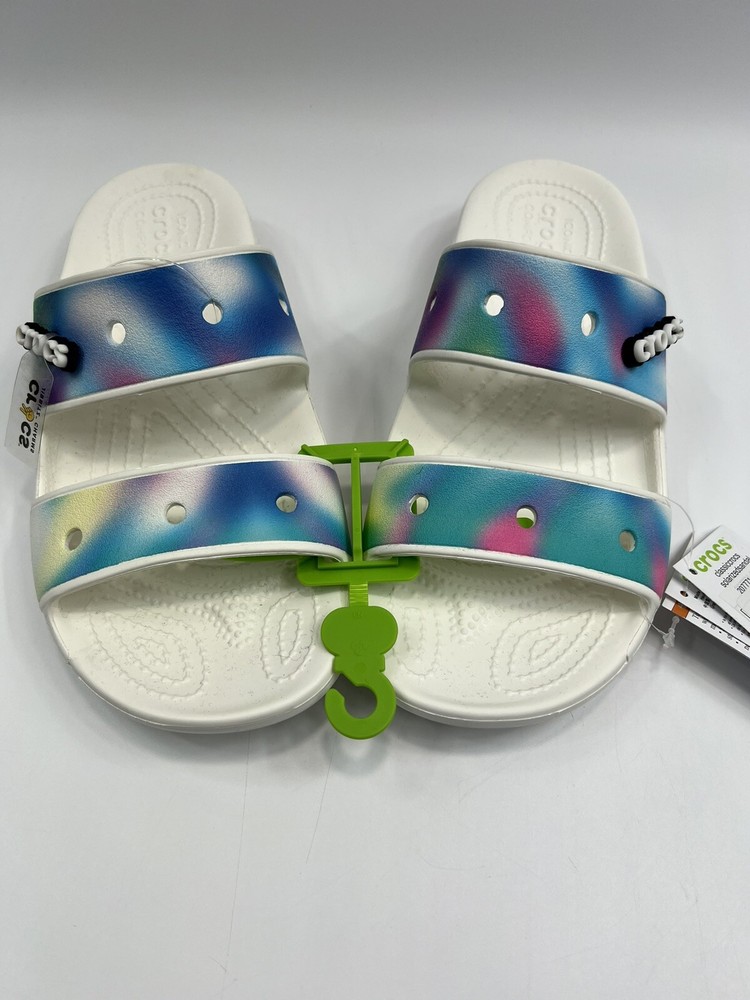 Crocs Classic White Tie Dye Solarized Double Strap Slide On Sandals W 9/ M 7