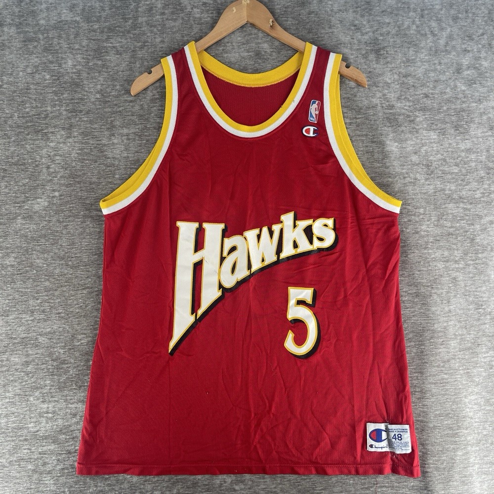Vintage Champion NBA Atlanta Hawks Jersey Danny Manning Mens Size 48 Medium Red