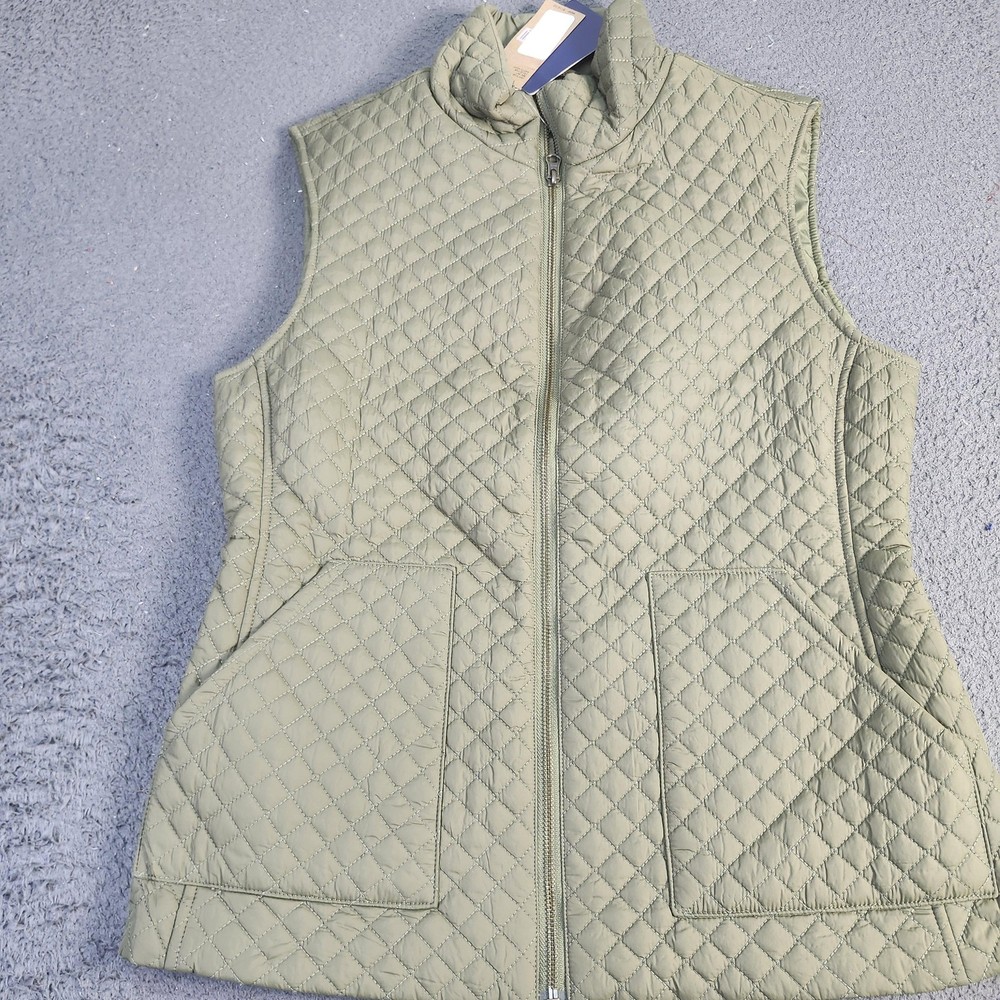 Cremieux Heritage Vest Mens Large Green Quilted Insulated Full Zip Pockets