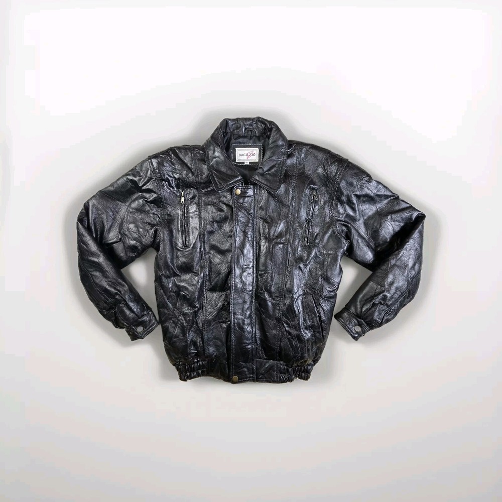 Vintage Bagazio Bomber Jacket Patchwork Leather Size 44 Elastic Waist