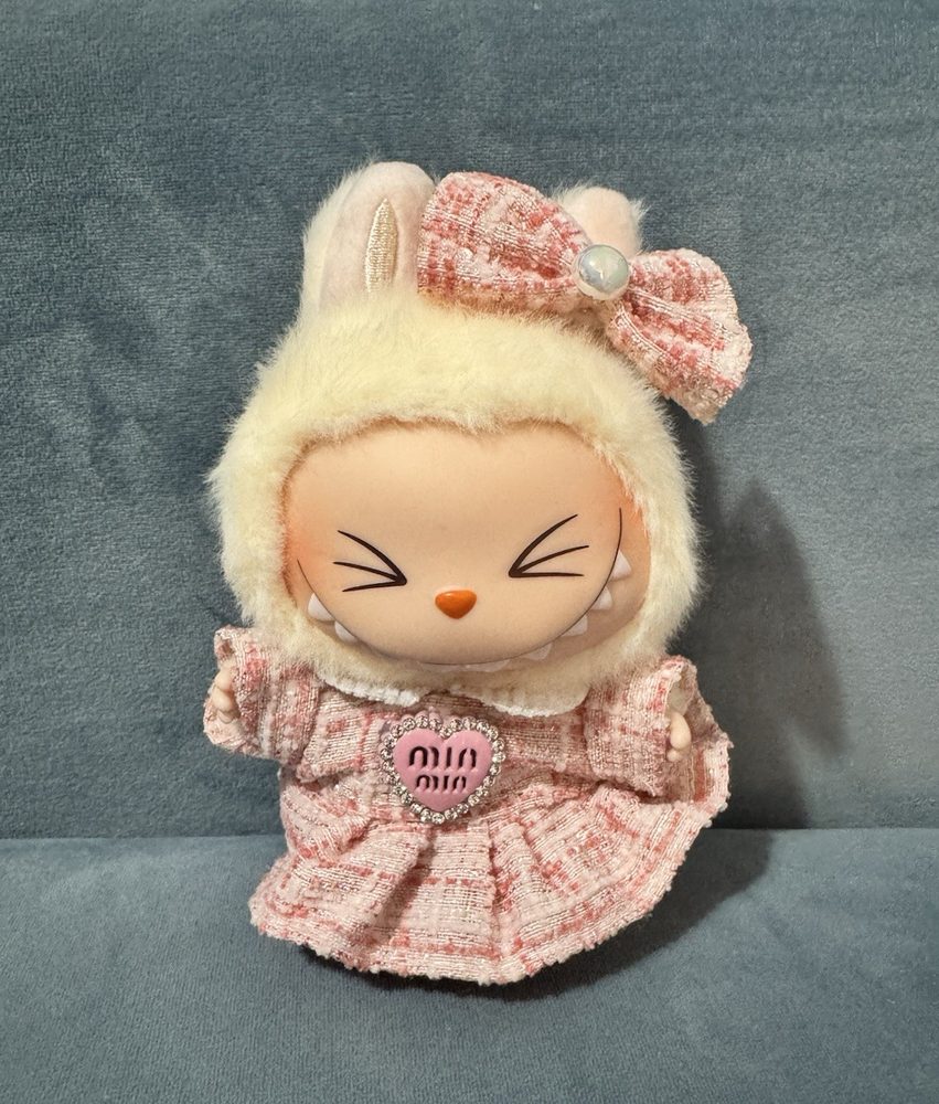 Labubu Pink Dress with Bow Tie Outfit Only No Doll Included