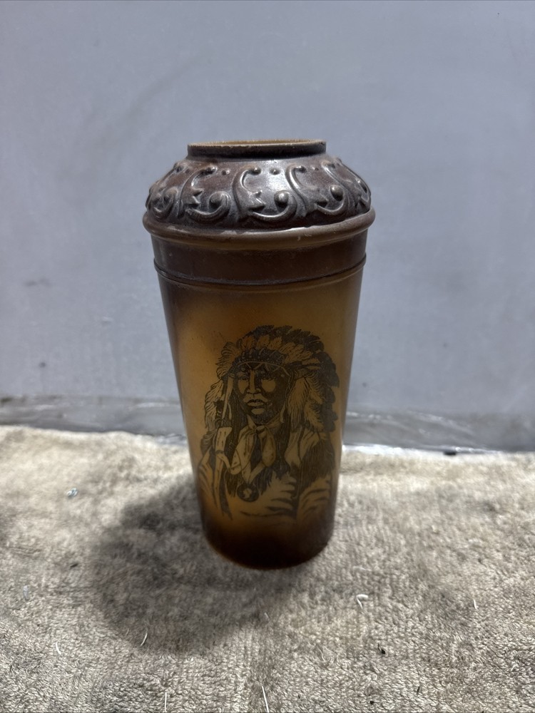 Antique 1910 Westmoreland Fostaria Milk Glass Native American Chief Vase 7.5 Inches