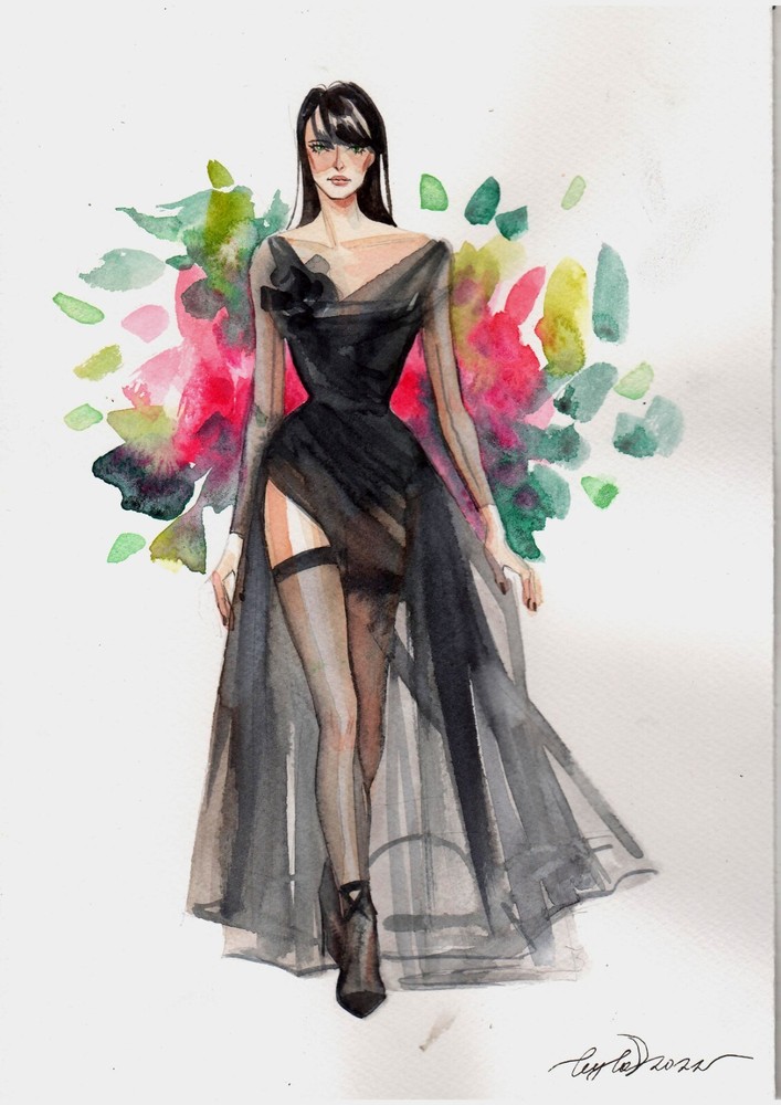 Original Watercolor Painting Fashion Woman Wall Art Woman Figure Painting