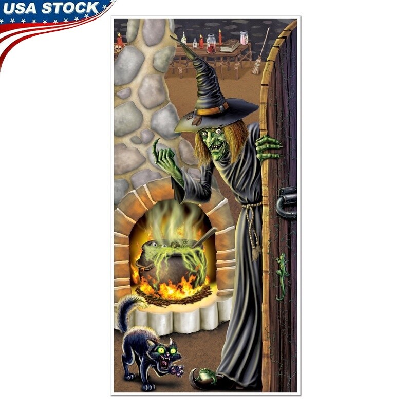 Witchs Brew Halloween Door Cover Set of 3 Fire Resistant Indoor Outdoor Plastic Decor