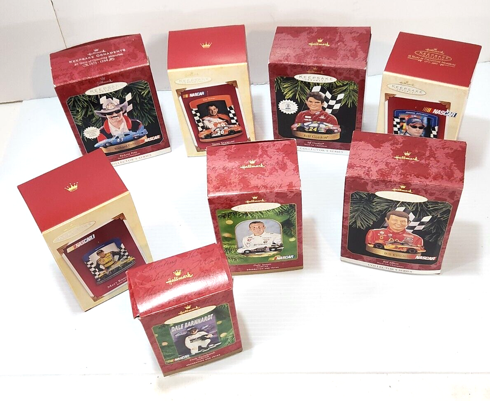 Lot of 8 Hallmark NASCAR Ornaments  Earnhardt Petty Gordon Johnson Kenseth