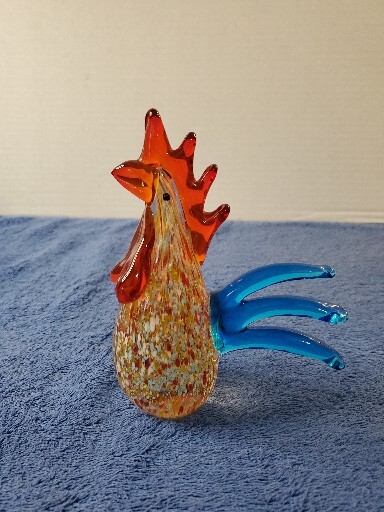 VTG Murano Glass Bird MCM Rooster Chicken Hen Multicolor Red Blue  Gold Figurine
