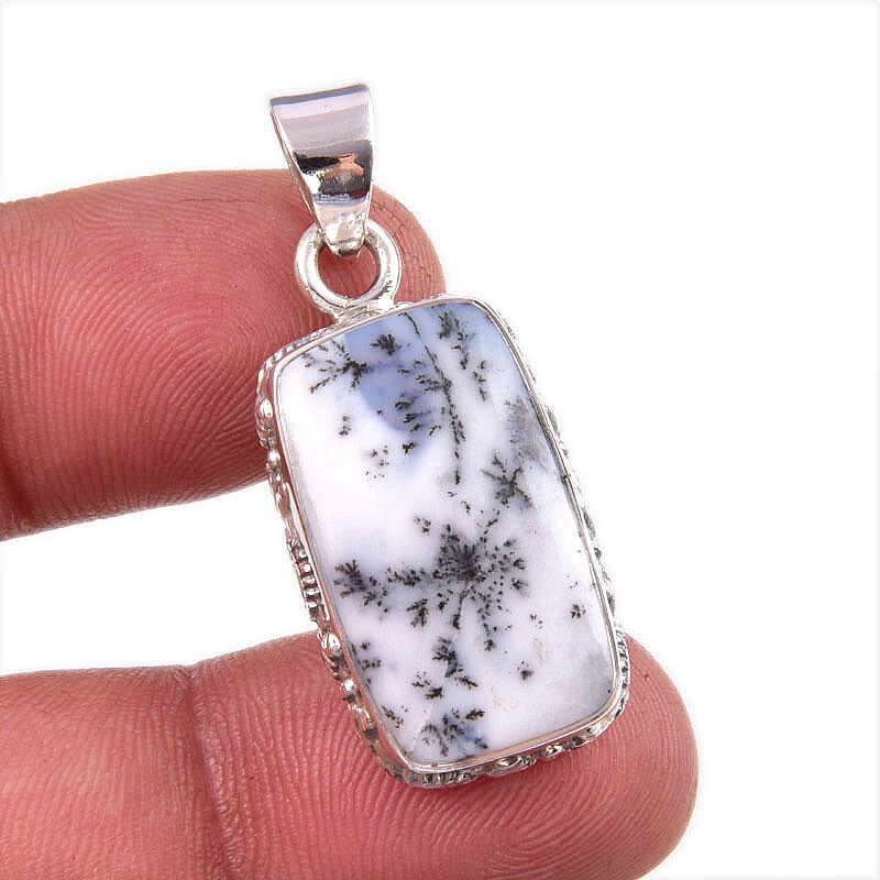 Natural Dendrite Opal Gemstone 925 Solid Sterling Silver Gift Pendant 1.5