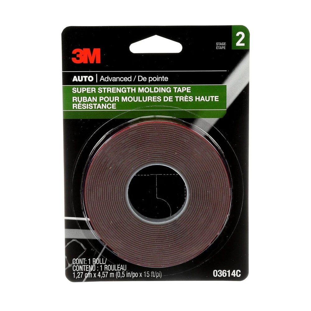 Super-Strength Molding Tape, 1/2 in X 15 Ft, High Strength Double-Sided Adhes...