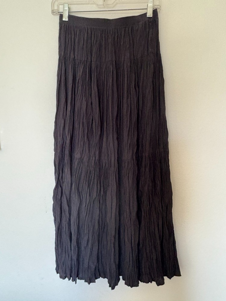 Ines De La Fressange Uniqlo Black Silky Flowy Pleating Skirt Small