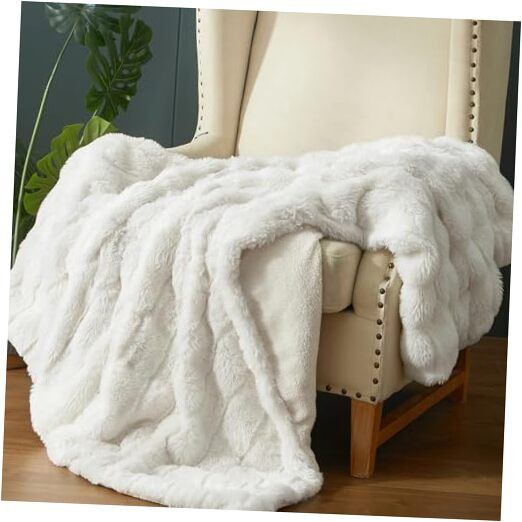 Luxury Faux Rabbit Fur Sherpa Throw Blanket for Couch Sofa Bed