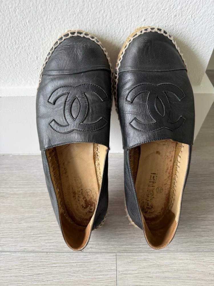 Chanel Black Lambskin CC Espadrilles Cap Toe Size 40