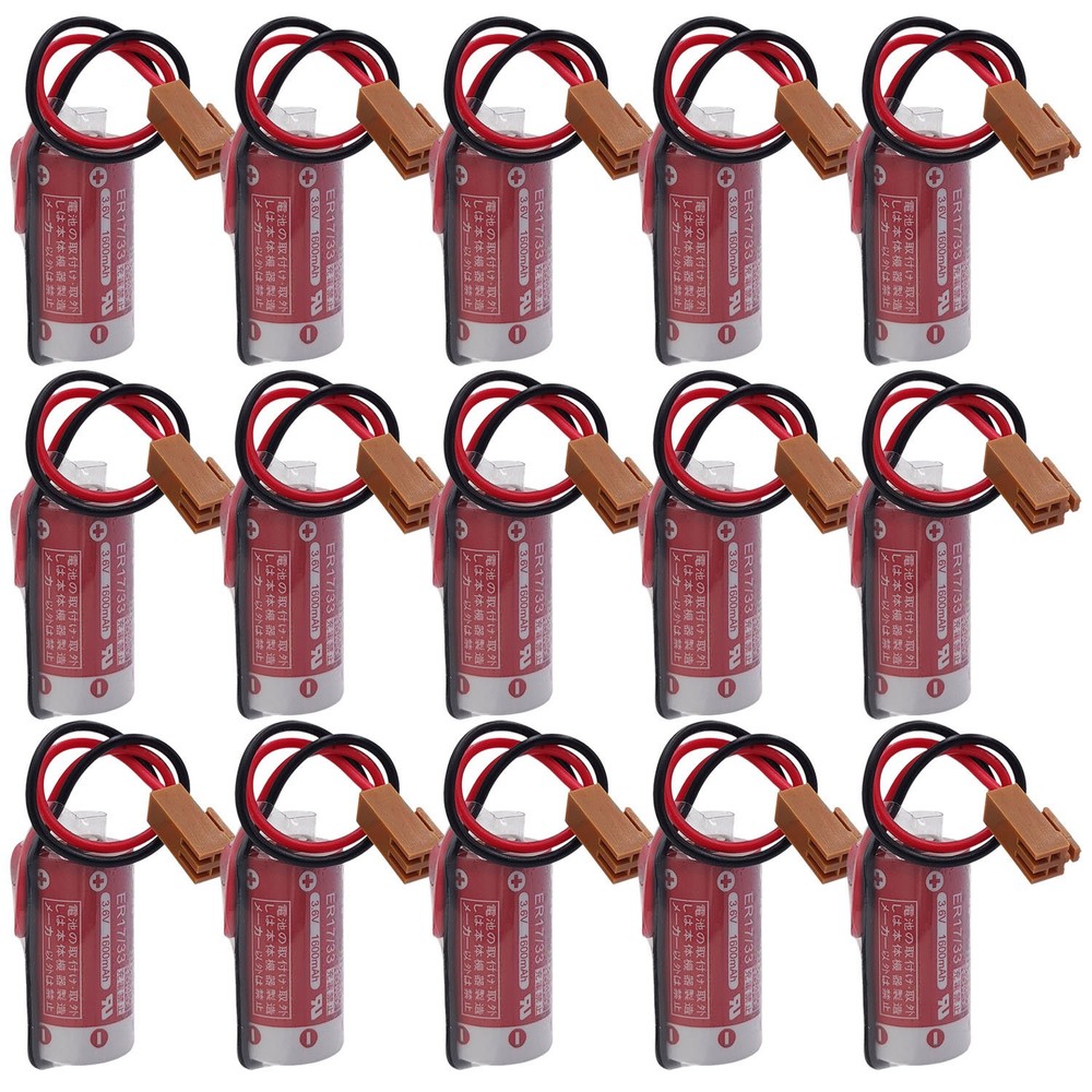 15x 3.6V ER17/33 2/3A 1600mAh Battery for PLC Ind Trial Battery with 2-Pin Plug