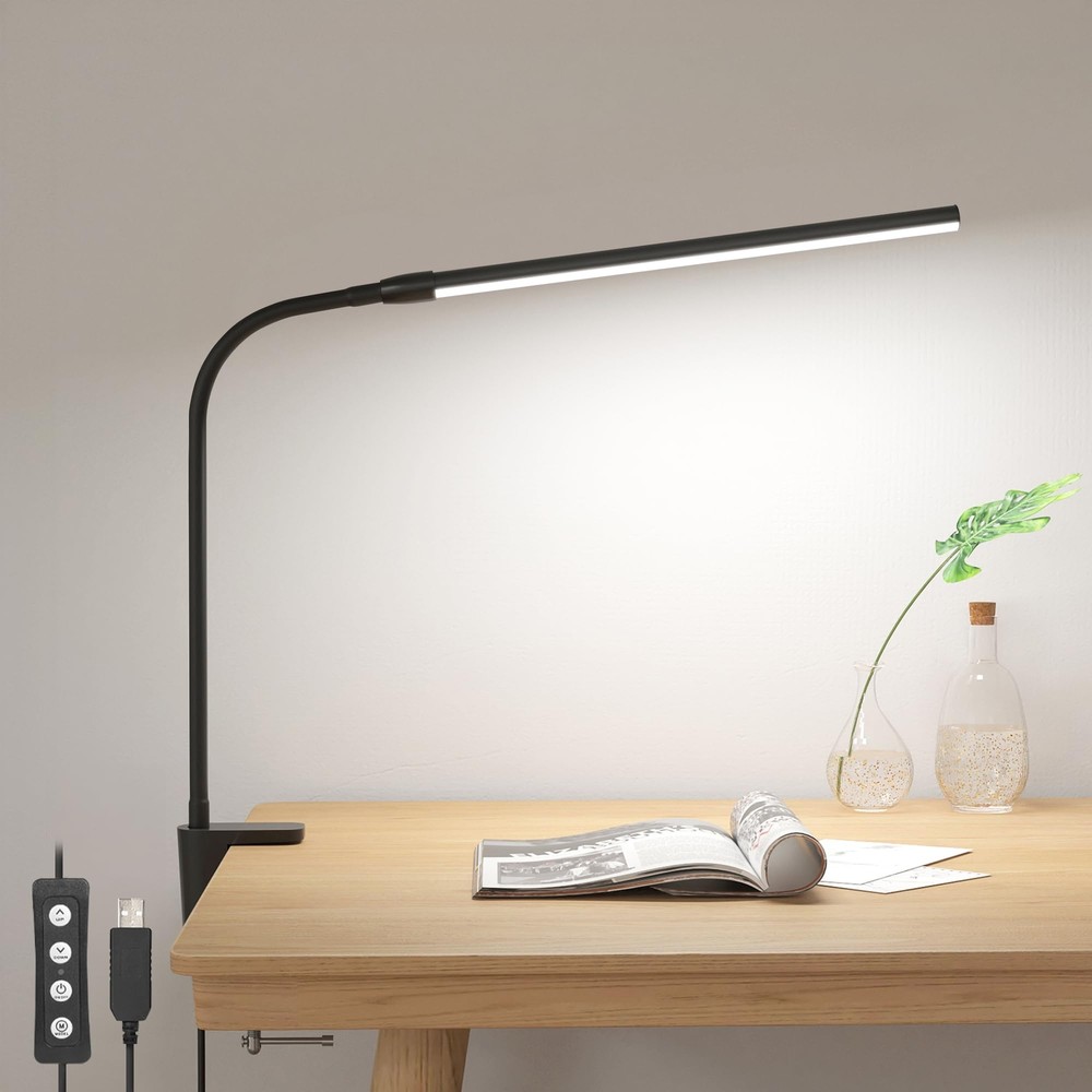 Clip on Desk Lamp LED Reading light Dimmable USB Small Clamp Lamp with 3 Colo...