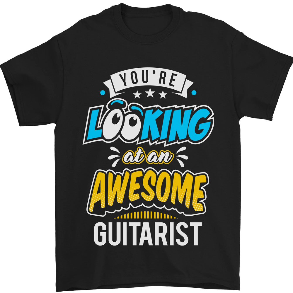 Looking at an Awesome Guitarist Guitar Mens T-Shirt 100% Cotton