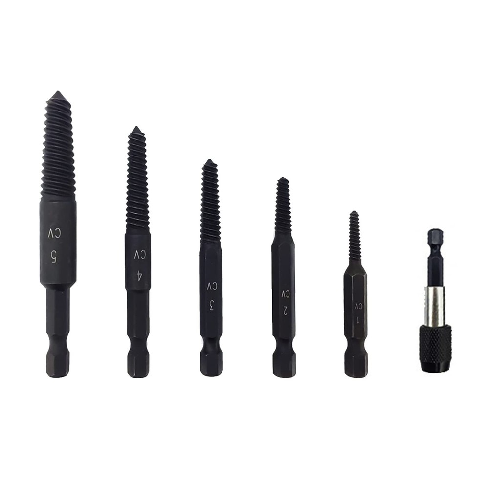 6-Piece Damaged Screw Extractor Set with 1/4 Quick Change Hex Shank