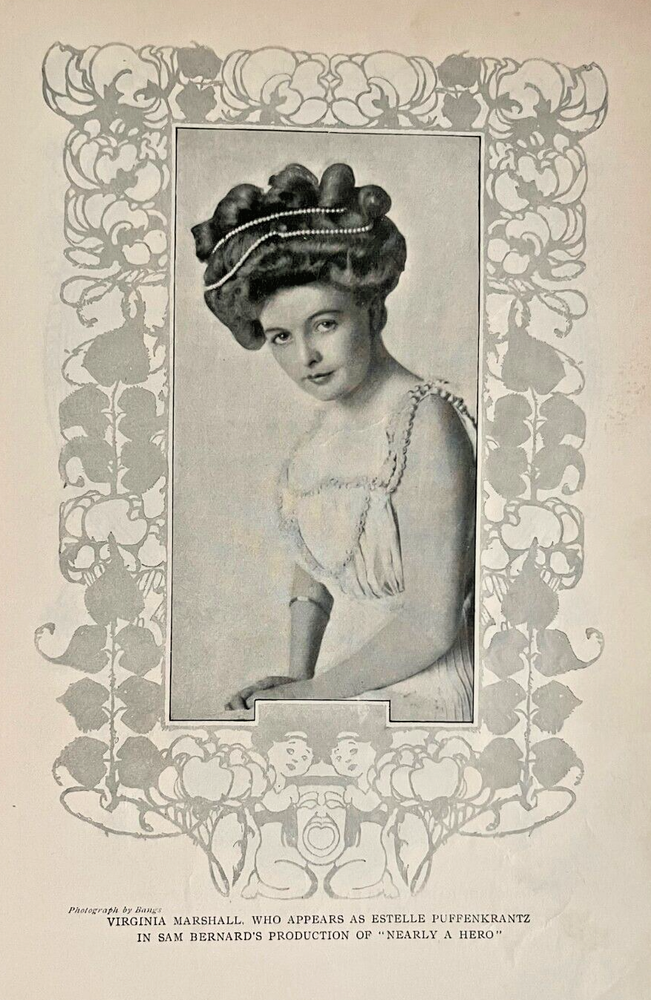 1908 Vintage Magazine Illustration Actress Virginia Marshall