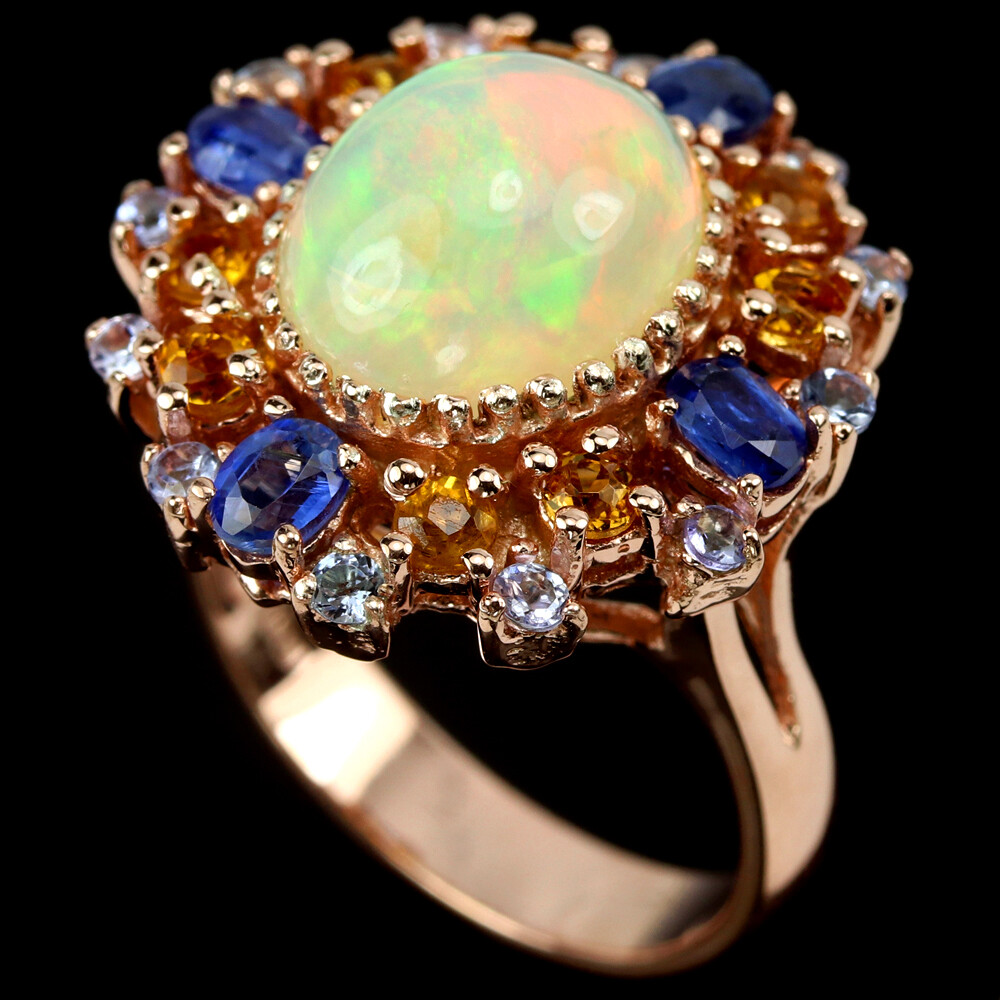 AAA Rainbow Opal Tanzanite Kyanite Citrine Sterling Silver Ring Size 6.5