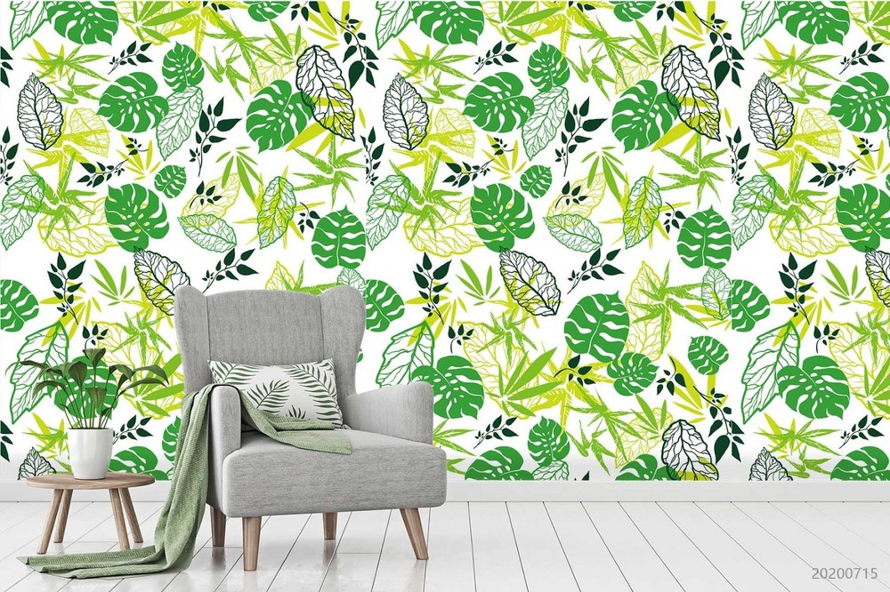 3D Green Leaves Plantation Pattern Wall Murals Wallpaper Murals Wall Sticker 2