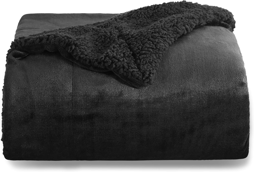 Soft Plush Black Warm Sherpa Fleece Twin Blanket 60x80 Inches
