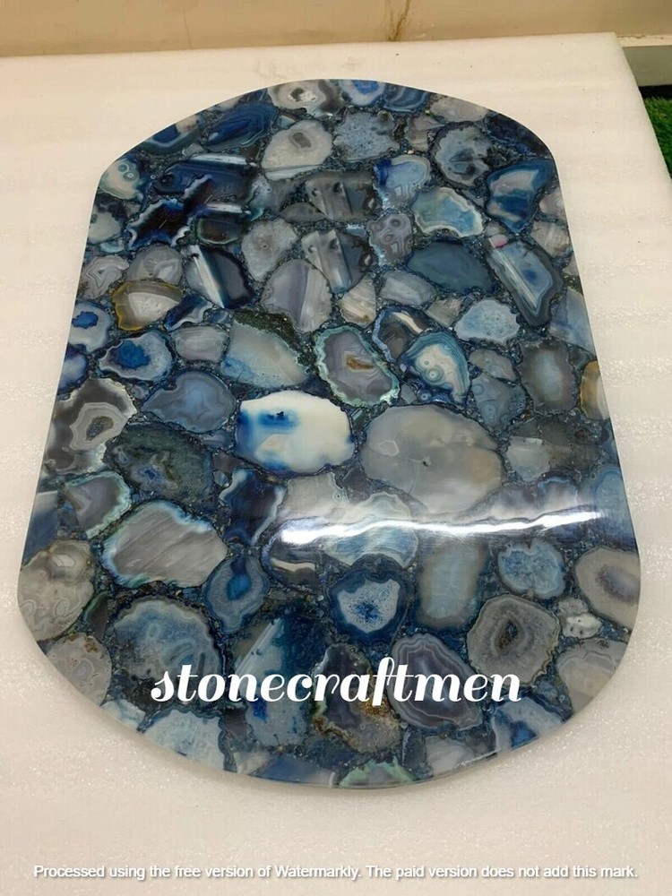Blue Agate Coffee Table Geode Oval Living Room Furniture Christmas Sale-image