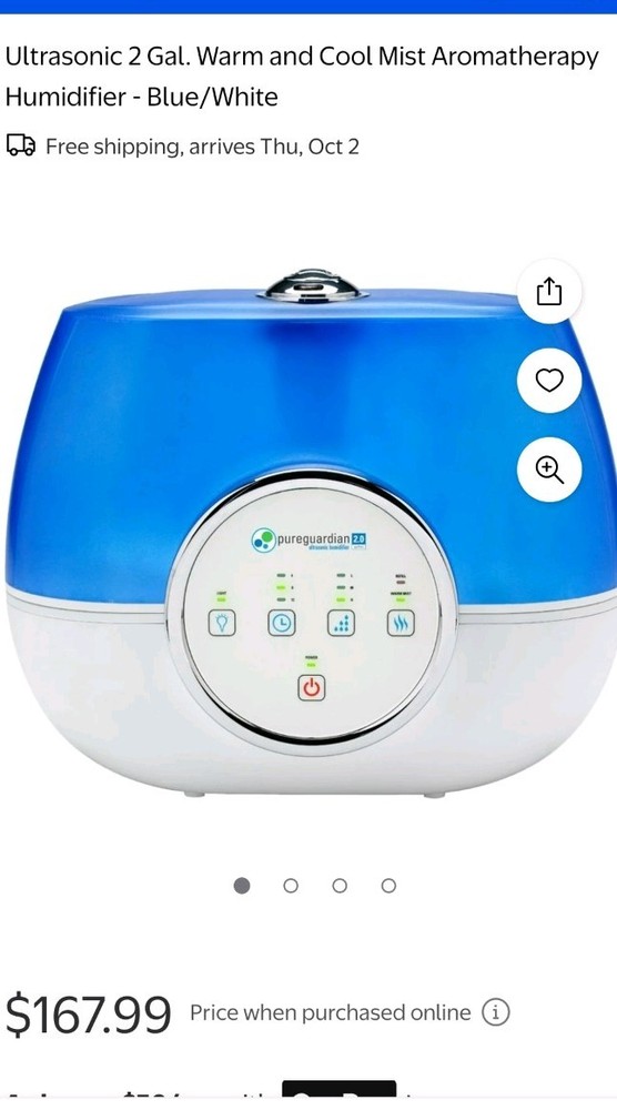 PureGuardian Aromatherapy Humidifier Ultrasonic 2 Gal. Warm and Cool Mist