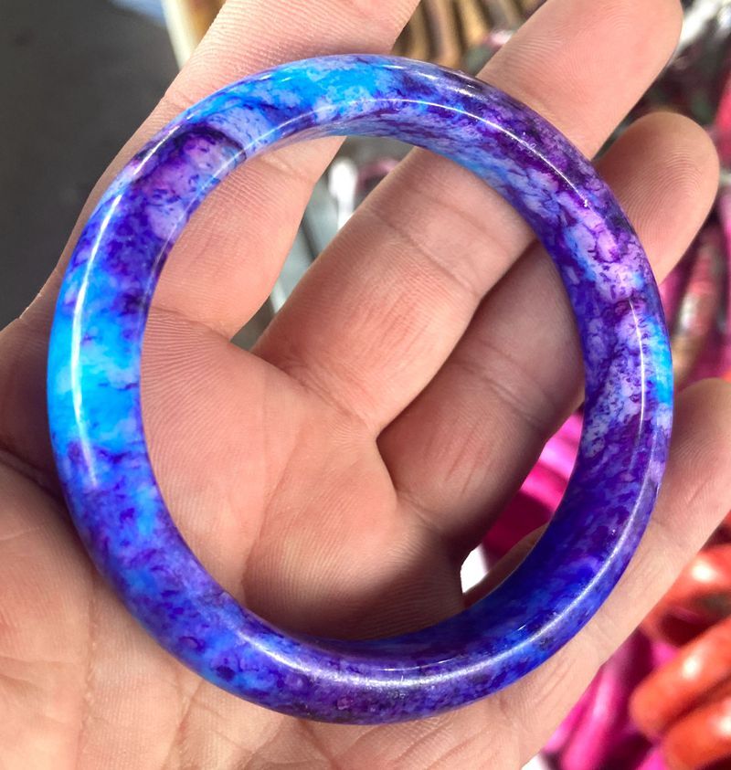 peacock blue purple peacock Peach Blossom Jade Bracelet Bangle 56-64mm healing