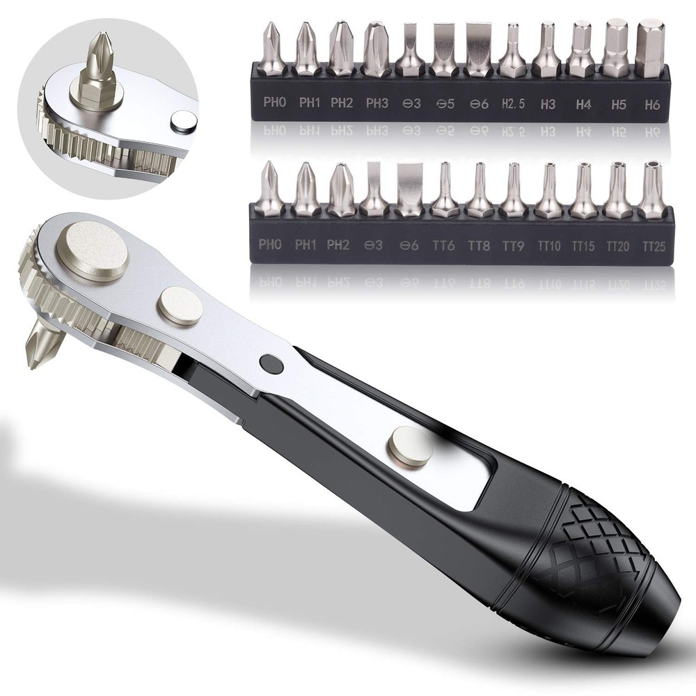25 Pcs S2 Steel Mini Ratchet Wrench Screwdriver Bit Set With 1/4