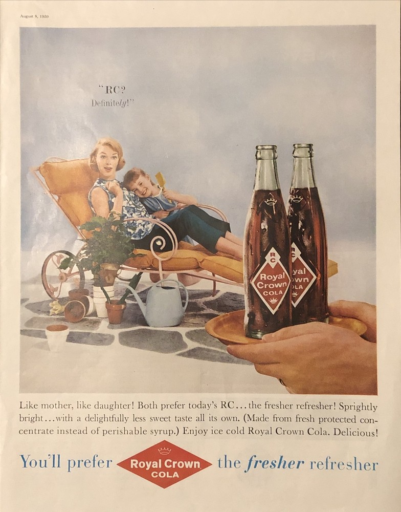 1959 RC Royal Crown Cola VTG 1950s 50s PRINT AD Mom Daughter - Fresher Refresher