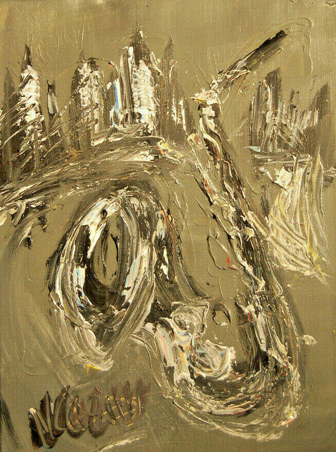 JAZZ SAXOPHONE  ABSTRACT PAINTING Expressionist MODERN ART LARGE VTJ34TBFDB