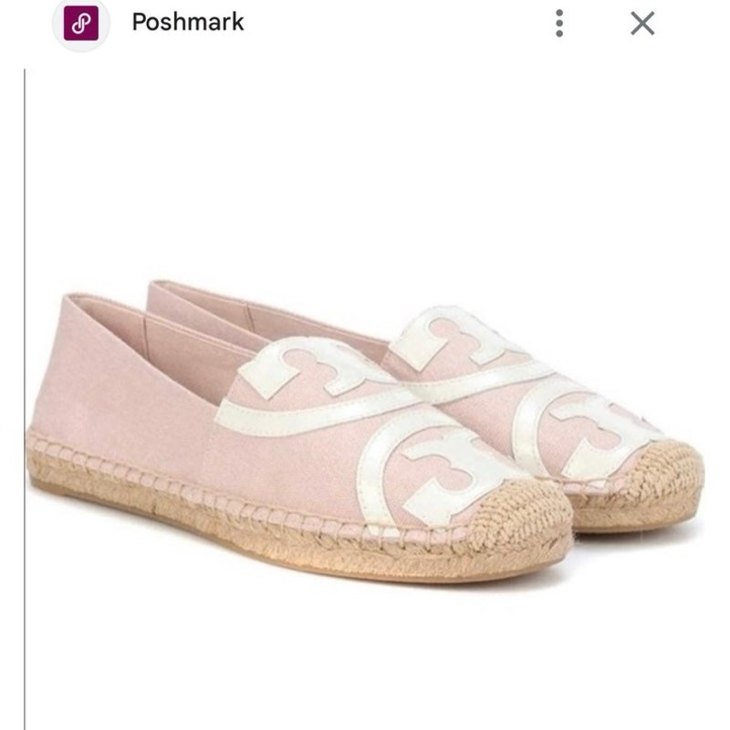 Tory Burch poppy pink espadrille canvas shoes size 8.5