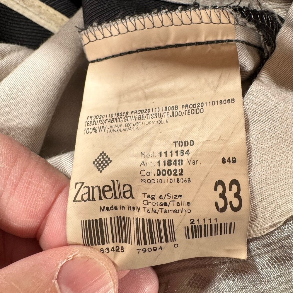 Zanella Flat Front Pants Mens Size 33 Gray Dress Slacks 100% Wool