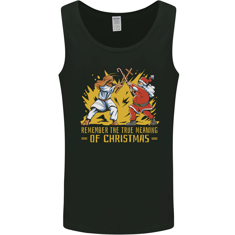 Santa vs Jesus Funny Christmas Xmas Mens Vest Tank Top