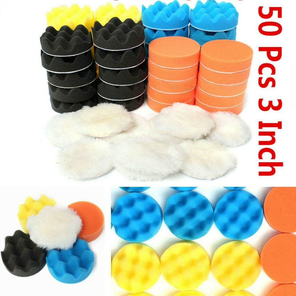 50-Piece 3-Inch Vibrant Buffing Sponge Pads Kit for Car Polishers