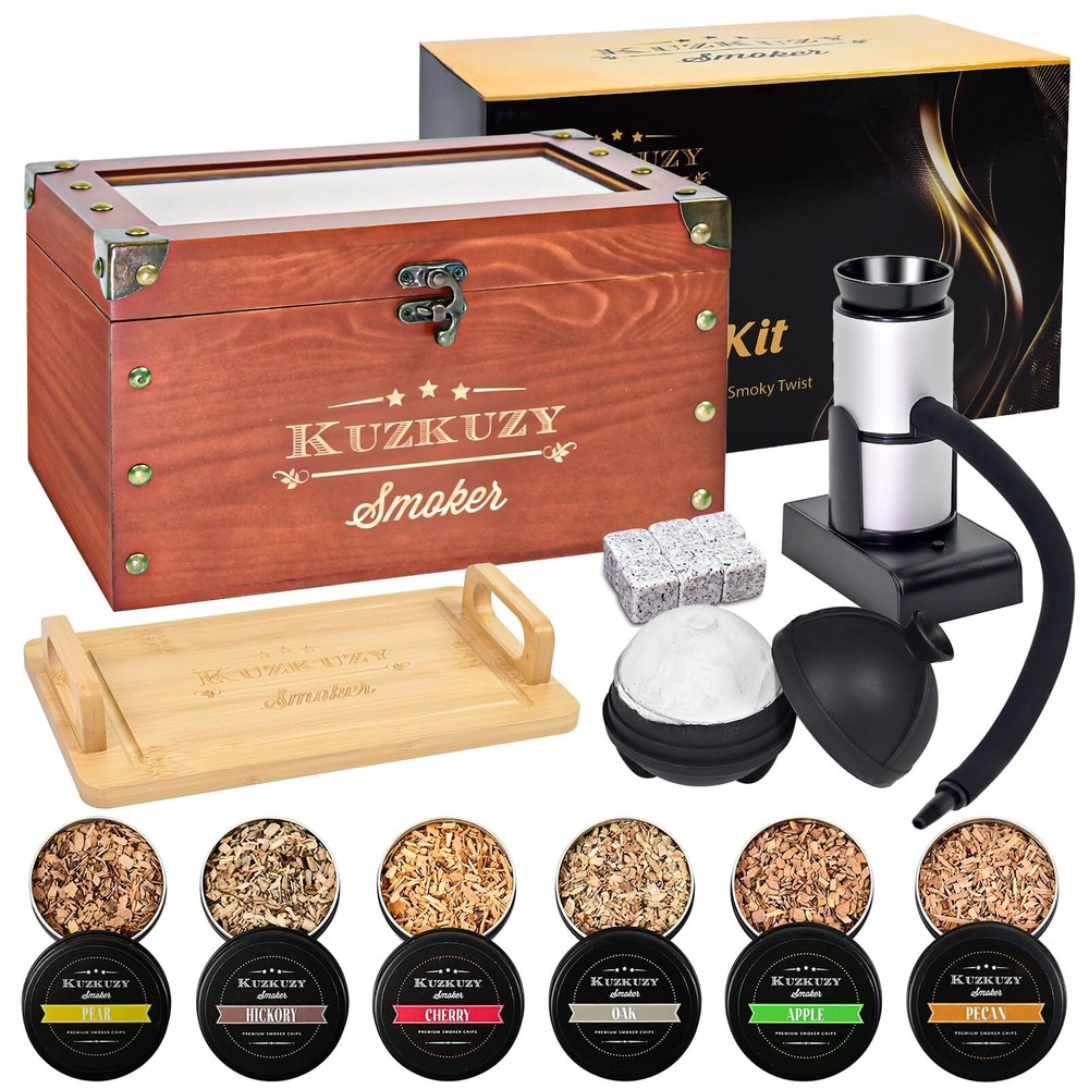 Cocktail Smoker Kit with Smoking Gun Box and 6 Wood Flavors for Whiskey Drinks