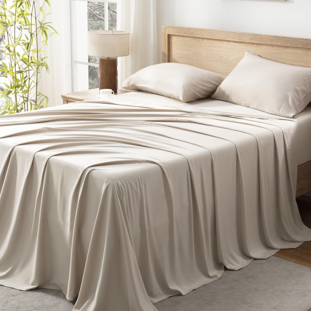 Cooling King Size Oatmeal Sheets Set - 100% Bamboo Viscose for Ultimate Comfort
