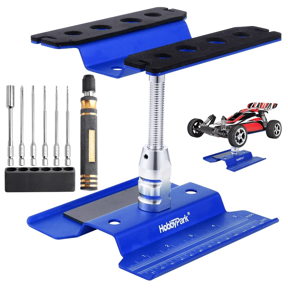 Blue Aluminum RC Car Work Stand 360 Degree Rotation with 6-in-1 Hex Drivers
