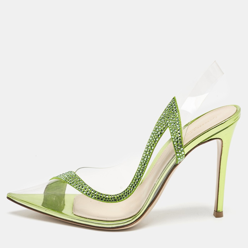 Gianvito Rossi Hortensia Pumps in Transparent Green PVC with Suede Embellishments