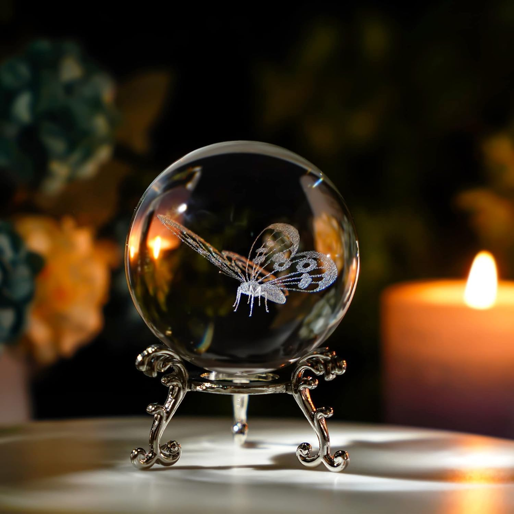 3D Laser Butterfly Crystal Ball Paperweight Glass Sphere Figurines Decorative Ba