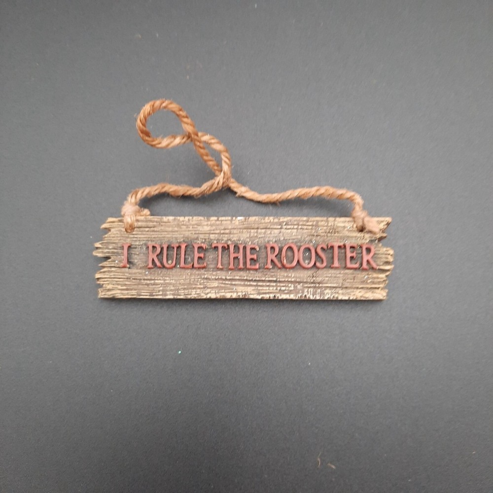 Small Ceramic Hanging Sign - I Rule The Rooster Farmhouse Decor with Twine Rope