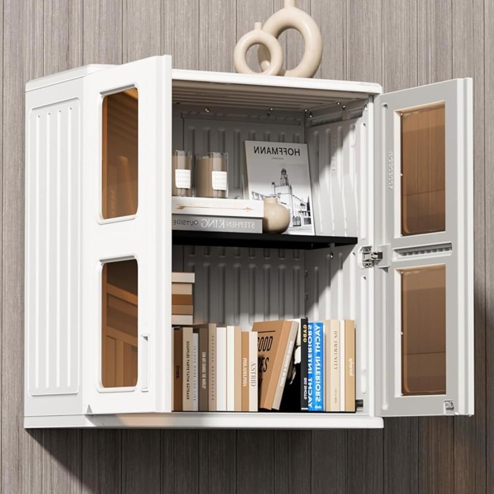 Resin Double Door Wall Cabinet for Bathroom Storage 28x13x30 Inches