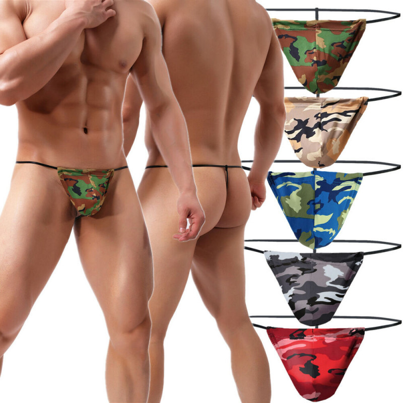 5 Colors Pack Men's T-back Thong G-string Bikini Jockstrap Camouflage Underwear