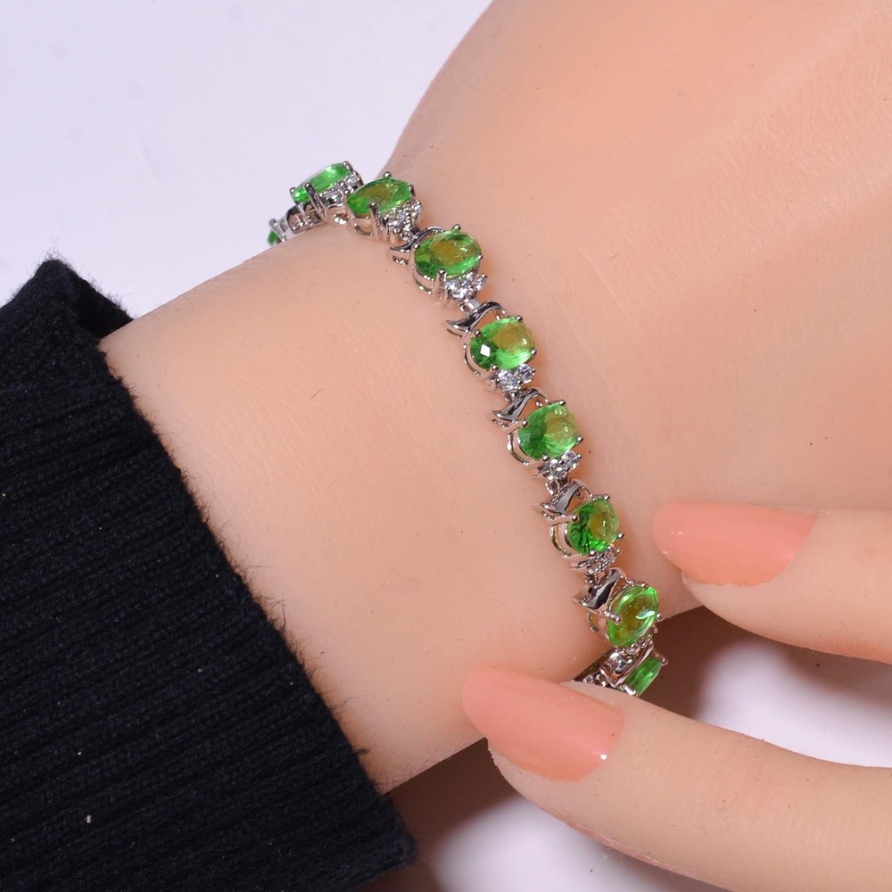 Green Amethyst & Cubic Zirconia 925 Sterling Silver Tennis Bracelet 7.99
