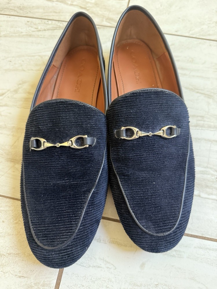 Coach Navy Corduroy Horsebit Loafers Womens Size 11 Excellent Condition