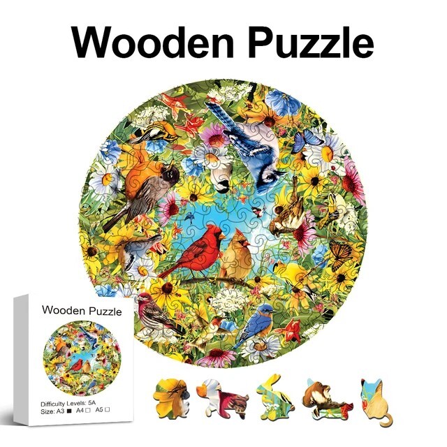 Birds Garden Wooden Jigsaw Puzzle + Free Gift