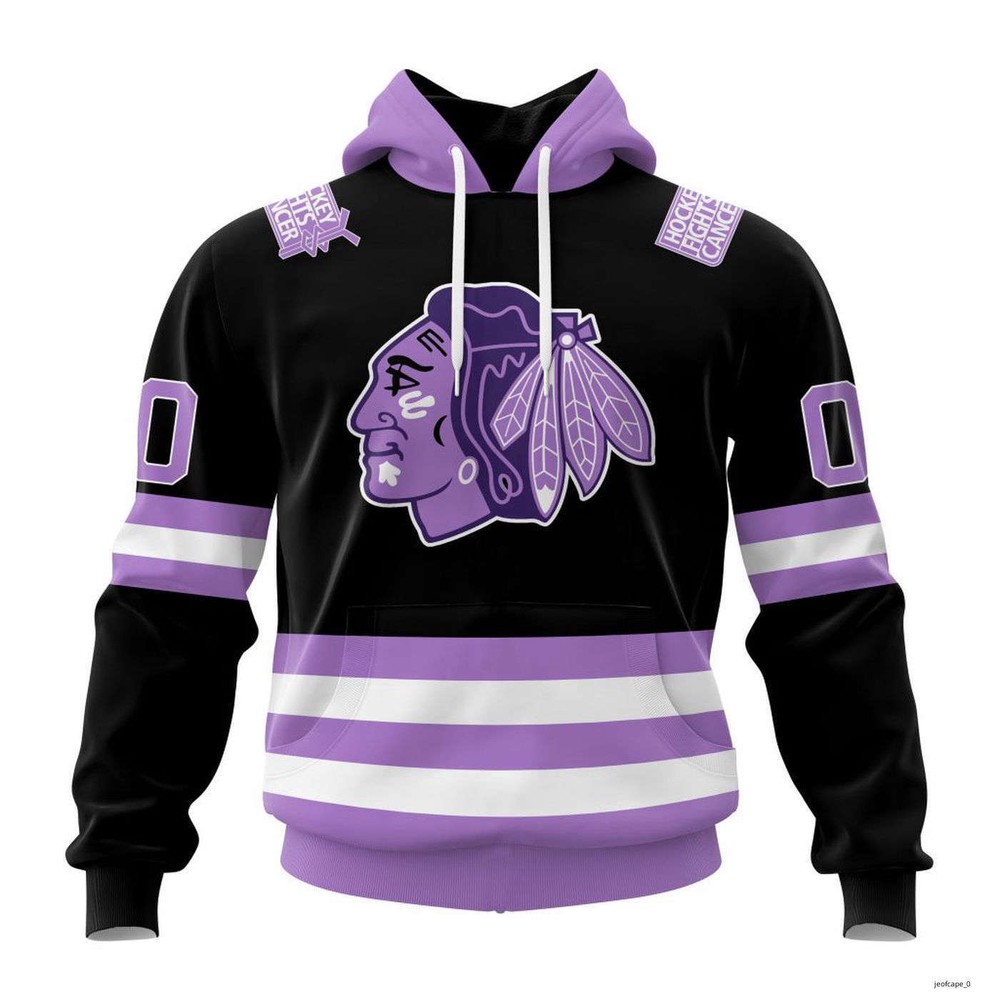 Chicago Blackhawks Personalized Home In Lavender Hockey Fight Cancer Hoodie