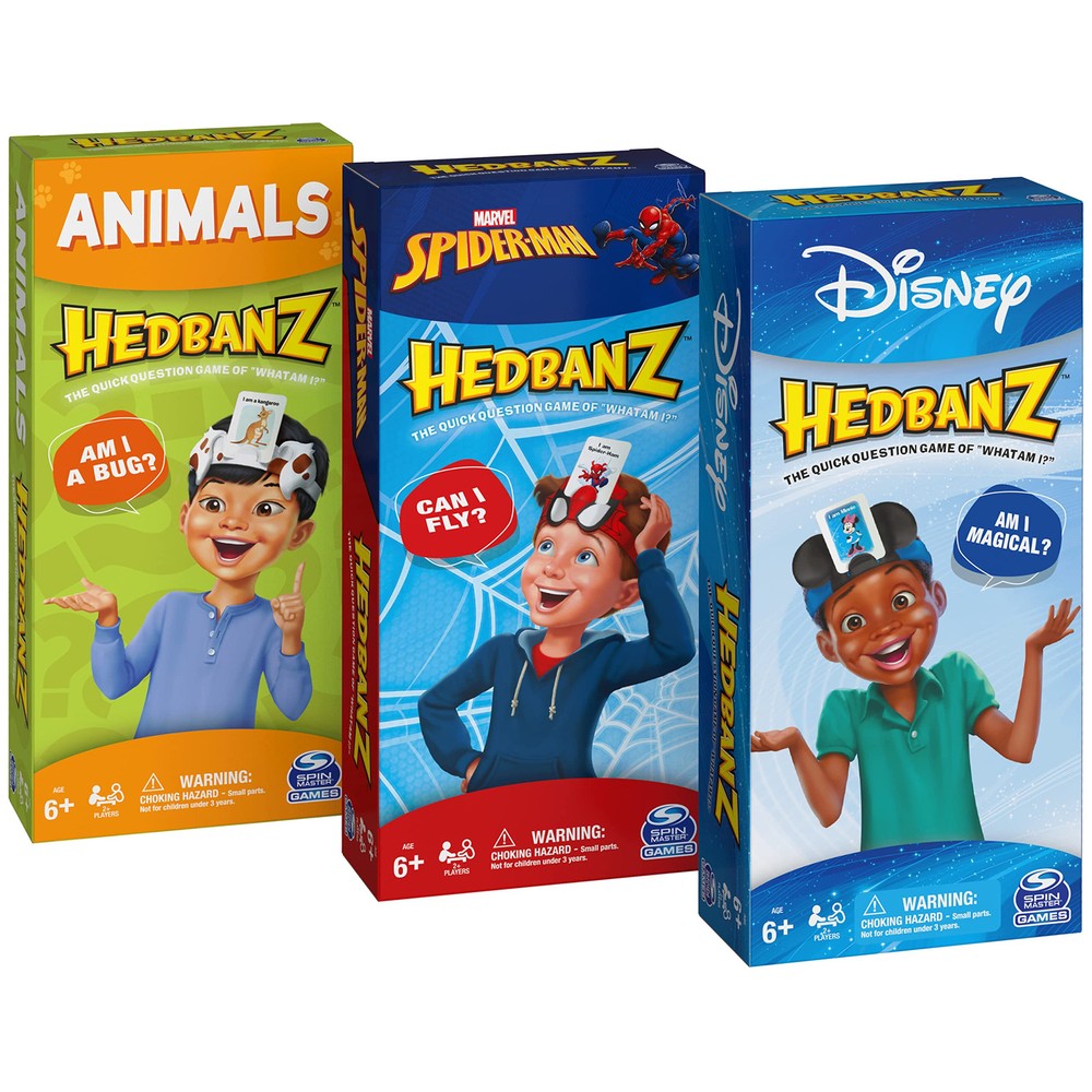 Hedbanz, Picture Guessing Board Game Bundle of Disney, Spiderman, Animals Fam...